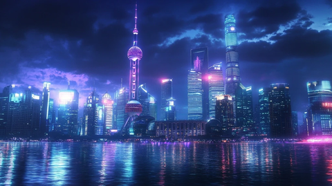 夜色下的现代化都市璀璨高楼景观