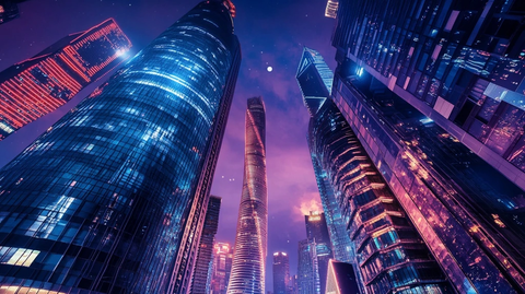 城市夜景下的高楼大厦灯光璀璨景象