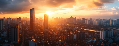 阳光照耀下的现代化都市全景