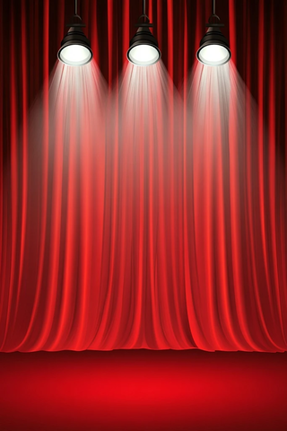红色舞台幕布与聚光灯