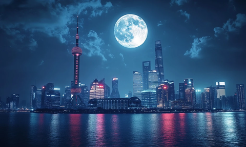 月光下的城市夜景