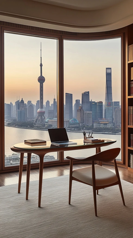 窗边书桌可赏城市风光的室内空间