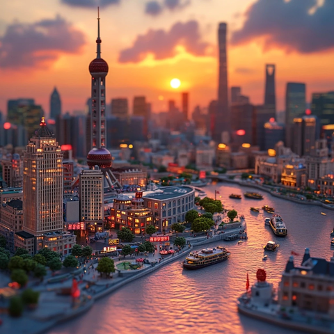 日落时分的城市地标建筑景观