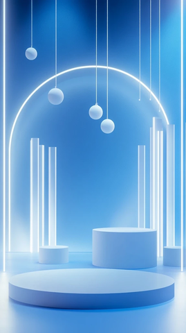 蓝色渐变背景圆形立柱展示台