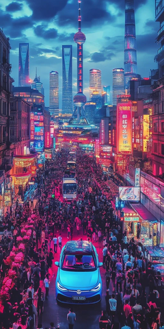 繁华都市街道人群涌动的夜景