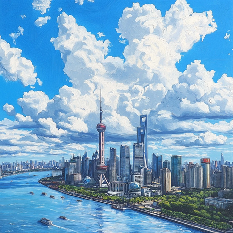 上海陆家嘴城市天际线全景