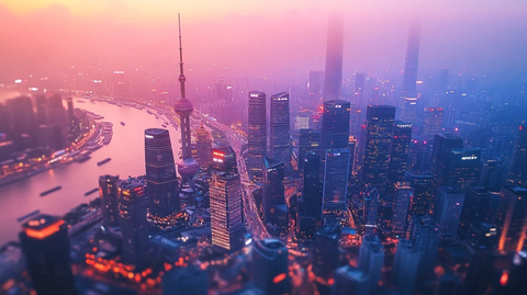 暮色下的城市高空鸟瞰图