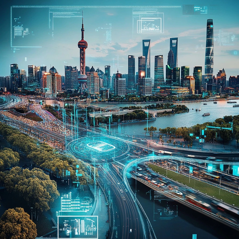 现代化大都市城市风光与科技元素结合