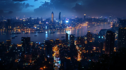 俯瞰城市夜景灯火辉煌的城市天际线