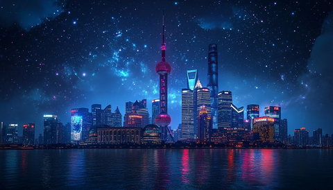 星空下的繁华都市夜景