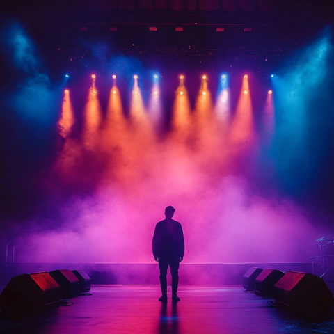 舞台剪影与彩色灯光