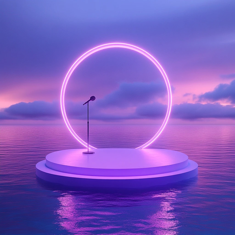 水面圆形舞台与漂浮麦克风