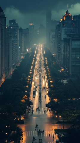 雨夜城市大道灯火辉煌的繁忙景象