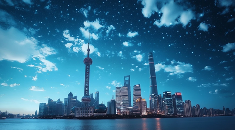 上海陆家嘴星空夜景城市天际线全景
