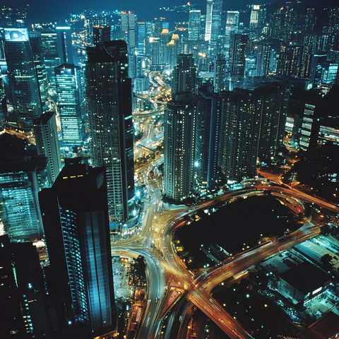 俯瞰视角下的繁华都市夜景