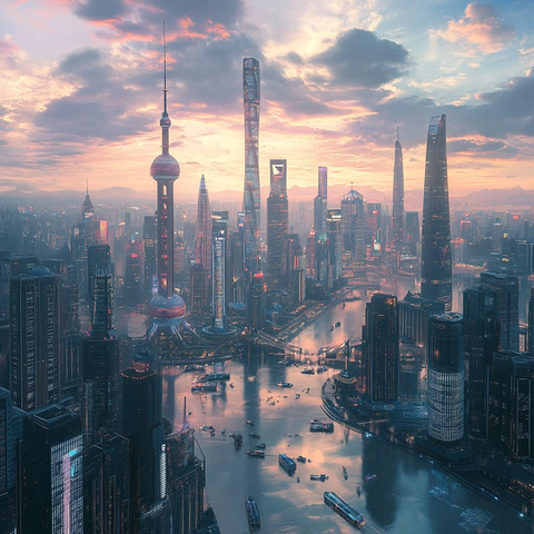 上海外滩摩天大楼群鸟瞰全景