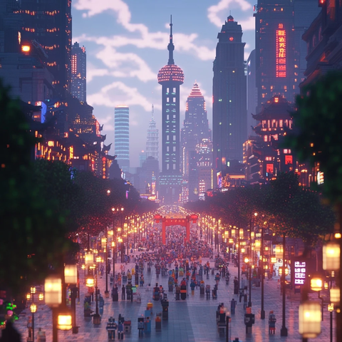 繁华都市夜景下人头攒动的街道