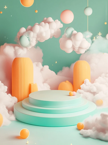 圆形舞台上的可爱卡通雕塑