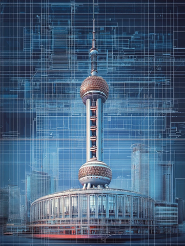 东方明珠电视塔建筑设计图效果图