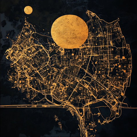 金色城市夜景地图