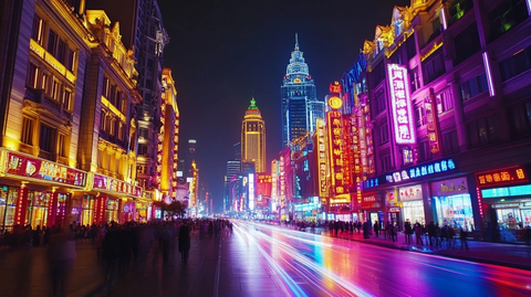 繁华都市夜景下的热闹街道