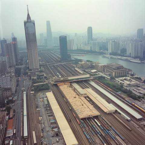 城市火车站鸟瞰全景