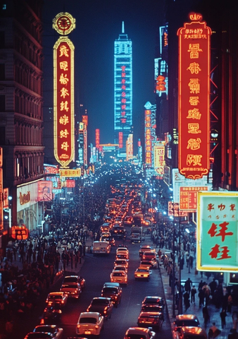 霓虹灯下繁华热闹的都市街道夜景