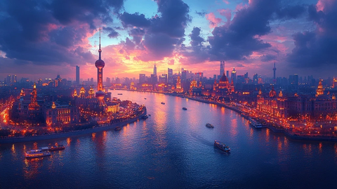 黄浦江畔璀璨夜景尽显上海都市魅力