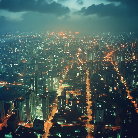 城市夜景俯瞰灯火璀璨的高楼大厦全景