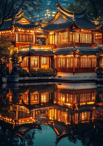 古色古香的中式建筑夜景