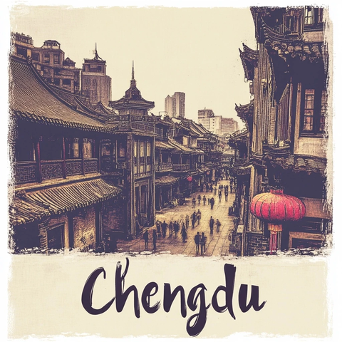 成都传统建筑街道行人众多氛围热闹