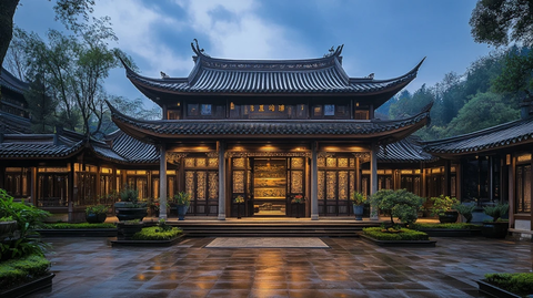 古色古香的中式传统建筑夜景全景