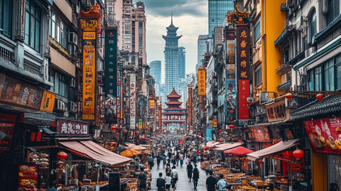 人来人往的繁华商业街