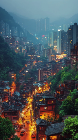 山城灯火夜景俯瞰图