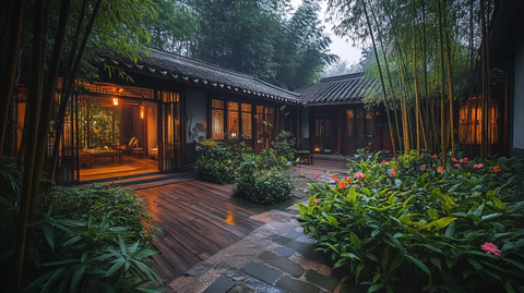 中式庭院景观夜景全景