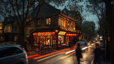 古色古香的中式街道夜景