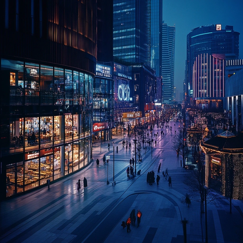 城市商业街夜景繁华热闹人来人往