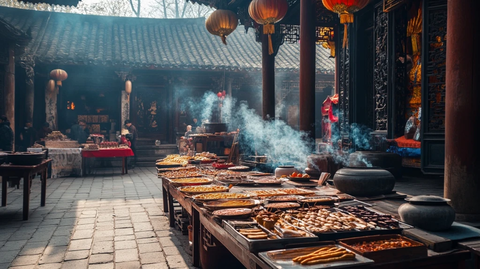 古色古香建筑内的特色美食街