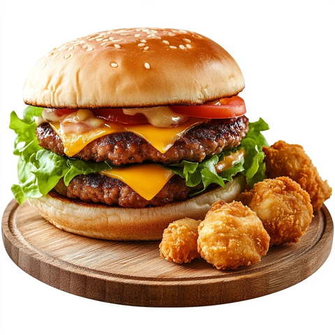 双层肉汉堡与鸡块
