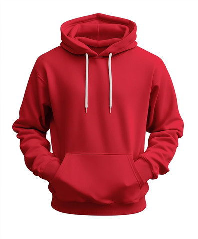 红色Gildan连帽衫平铺图