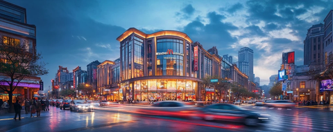 繁华都市商业街夜景全景