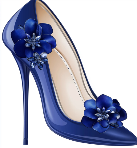 钴蓝色高跟鞋花卉装饰