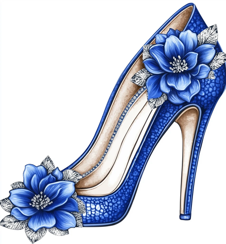 钴蓝色高跟鞋花朵装饰