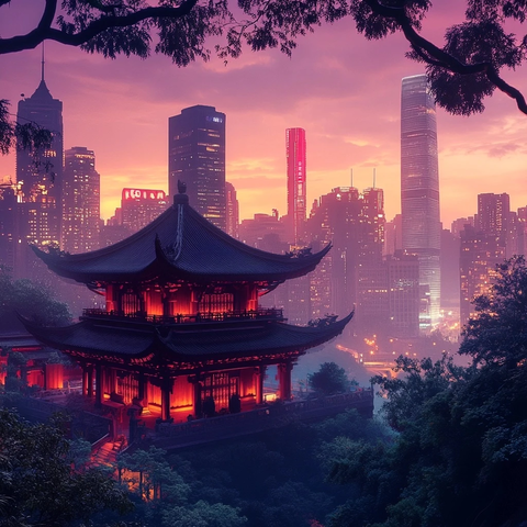 城市中灯火辉煌的古建筑