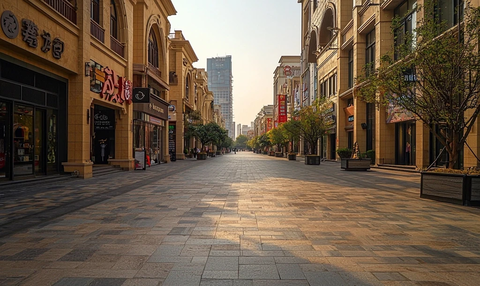 宽敞的商业步行街空无一人