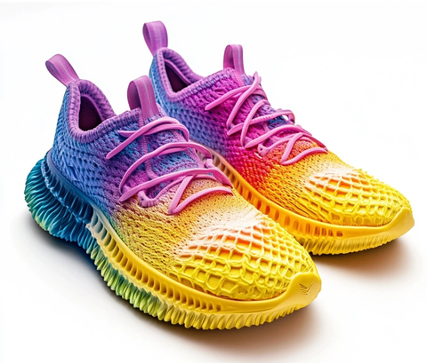 彩虹色针织跑鞋