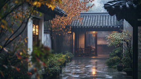 雨中庭院古建尽显中式建筑之美