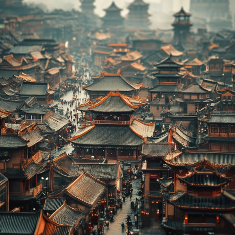 中式古建筑群鸟瞰全景