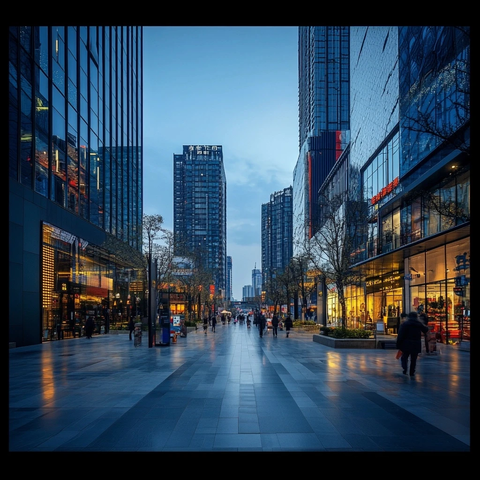 现代化城市商业街的繁忙景象