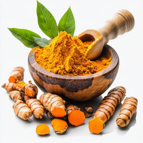 纯白背景姜黄粉